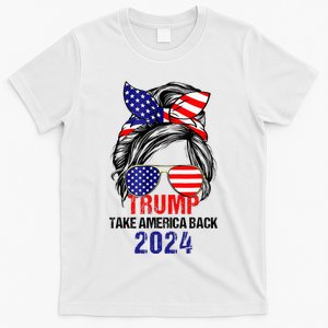 Messy Bun Support Trump 2024 Flag Take America Back T-Shirt