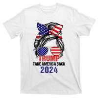 Messy Bun Support Trump 2024 Flag Take America Back T-Shirt