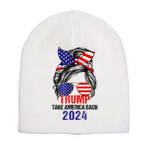 Messy Bun Support Trump 2024 Flag Take America Back Short Acrylic Beanie