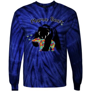 Mama Bear Support Love Autism Awareness Gift Tie-Dye Long Sleeve Shirt