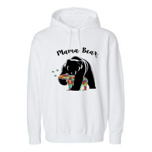 Mama Bear Support Love Autism Awareness Gift Garment-Dyed Fleece Hoodie