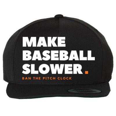 MAKE BASEBALL SLOWER Ban The Pitch Clock Humor Funny Wool Snapback Cap