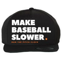 MAKE BASEBALL SLOWER Ban The Pitch Clock Humor Funny Wool Snapback Cap