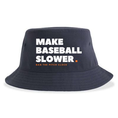 MAKE BASEBALL SLOWER Ban The Pitch Clock Humor Funny Sustainable Bucket Hat