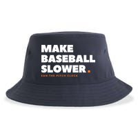 MAKE BASEBALL SLOWER Ban The Pitch Clock Humor Funny Sustainable Bucket Hat
