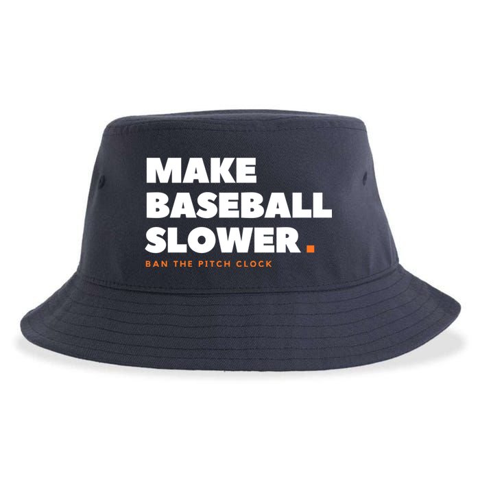 MAKE BASEBALL SLOWER Ban The Pitch Clock Humor Funny Sustainable Bucket Hat