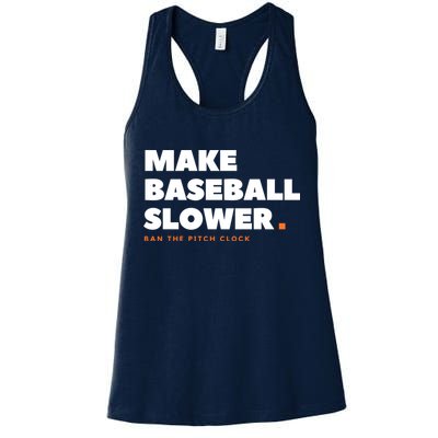 MAKE BASEBALL SLOWER Ban The Pitch Clock Humor Funny Womens Tank Top