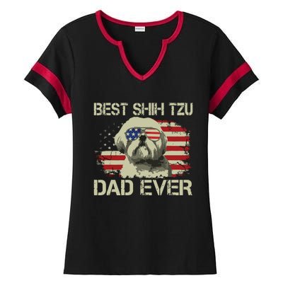 Men Best Shih Tzu Dad Ever T Dog Lover American Flag Gift Ladies Halftime Notch Neck Tee