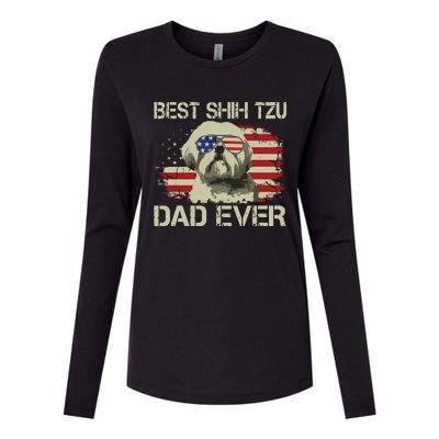 Men Best Shih Tzu Dad Ever T Dog Lover American Flag Gift Womens Cotton Relaxed Long Sleeve T-Shirt