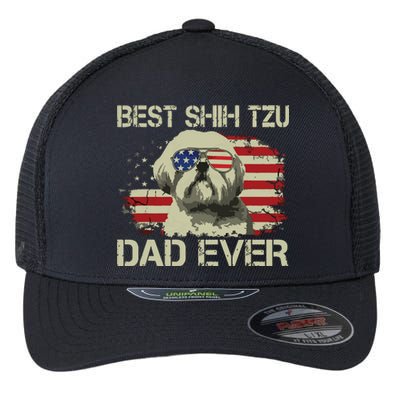 Men Best Shih Tzu Dad Ever T Dog Lover American Flag Gift Flexfit Unipanel Trucker Cap