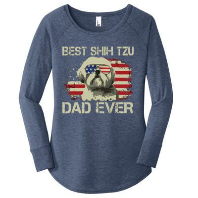 Men Best Shih Tzu Dad Ever T Dog Lover American Flag Gift Women's Perfect Tri Tunic Long Sleeve Shirt