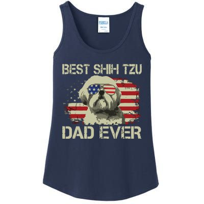 Men Best Shih Tzu Dad Ever T Dog Lover American Flag Gift Ladies Essential Tank