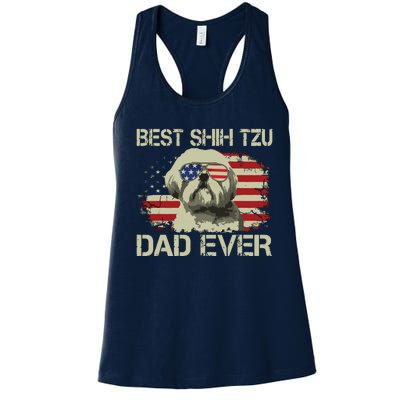 Men Best Shih Tzu Dad Ever T Dog Lover American Flag Gift Women's Racerback Tank