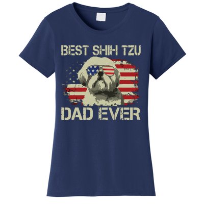 Men Best Shih Tzu Dad Ever T Dog Lover American Flag Gift Women's T-Shirt