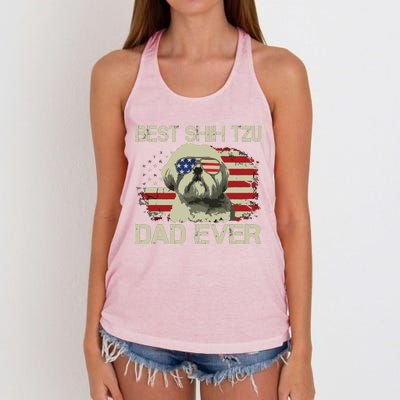 Men Best Shih Tzu Dad Ever T Dog Lover American Flag Gift Women's Knotted Racerback Tank