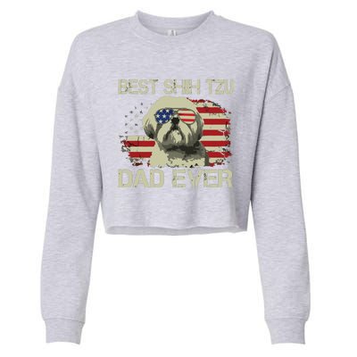 Men Best Shih Tzu Dad Ever T Dog Lover American Flag Gift Cropped Pullover Crew