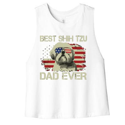 Men Best Shih Tzu Dad Ever T Dog Lover American Flag Gift Women's Racerback Cropped Tank