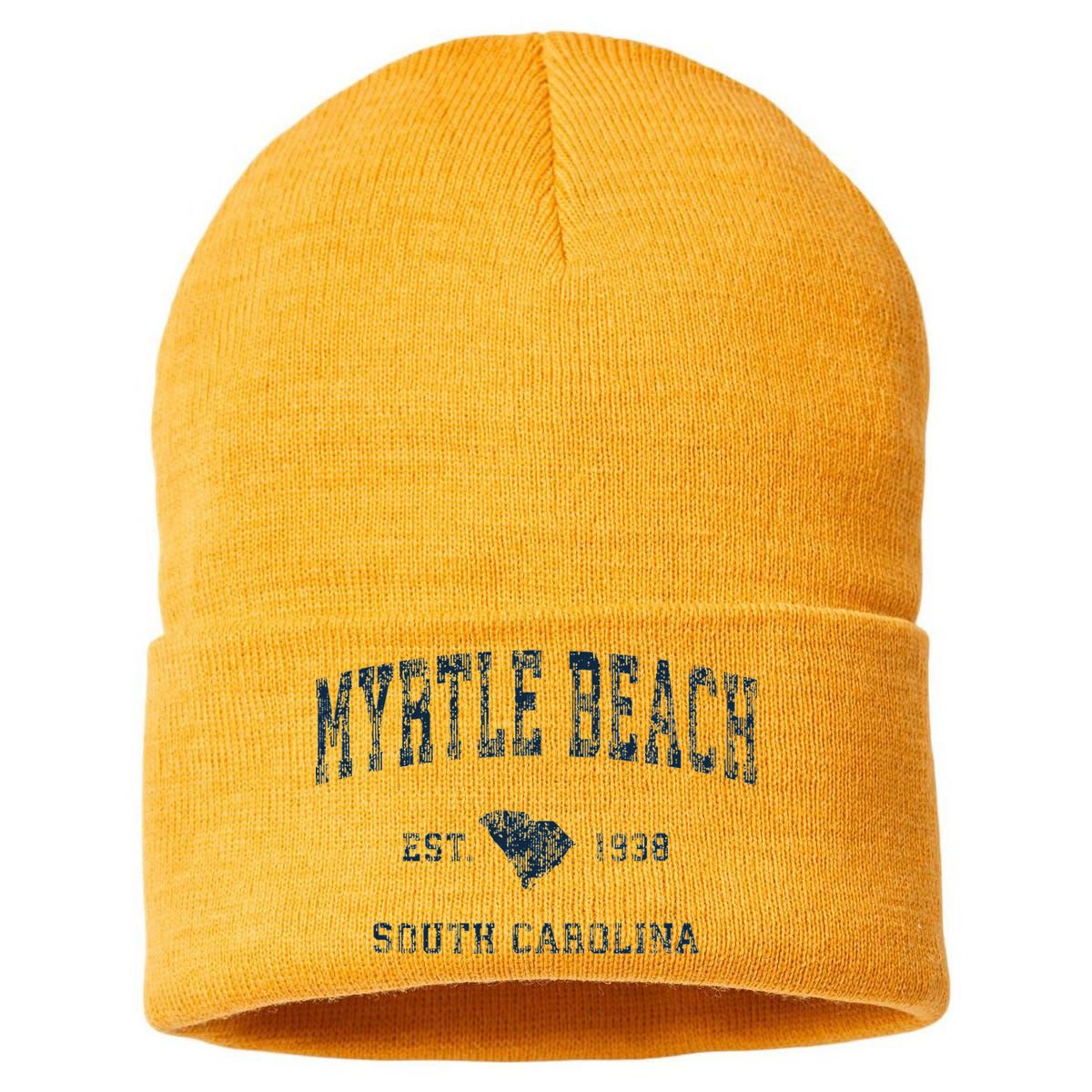 Myrtle Beach South Carolina Vintage Sports Design Print Sustainable Knit Beanie