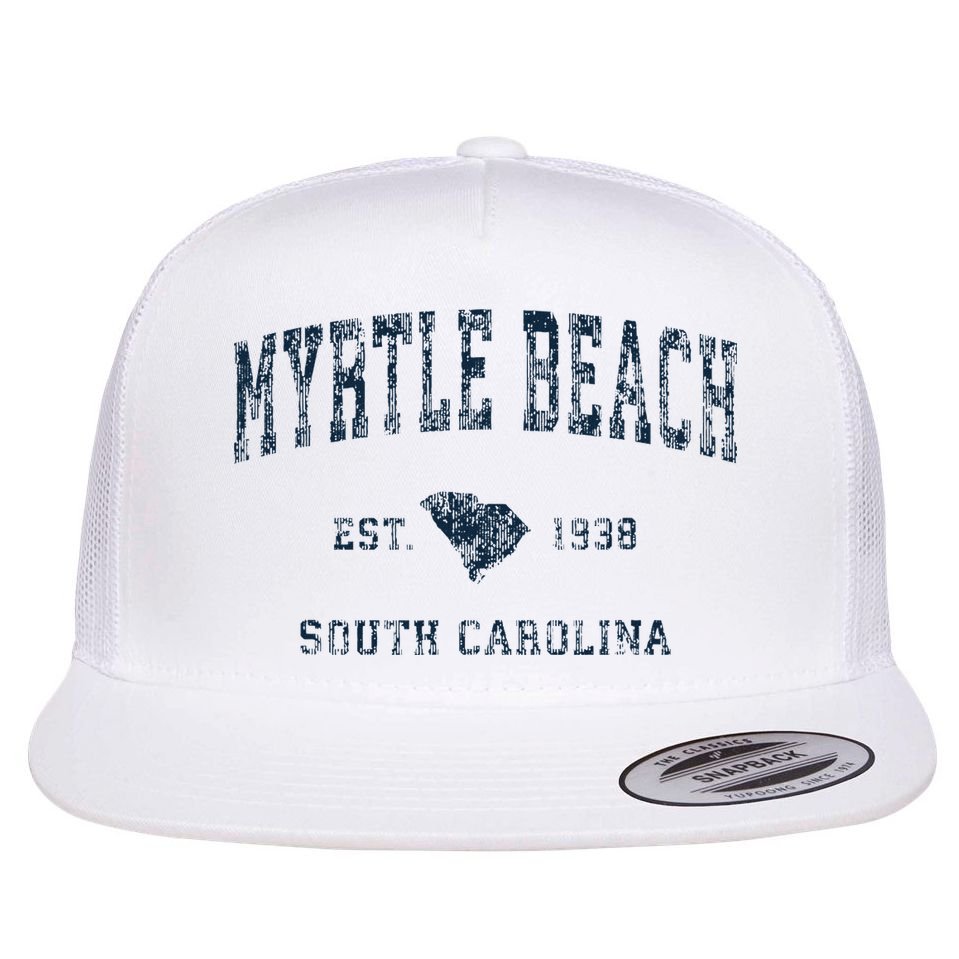 Myrtle Beach South Carolina Vintage Sports Design Print Flat Bill Trucker Hat
