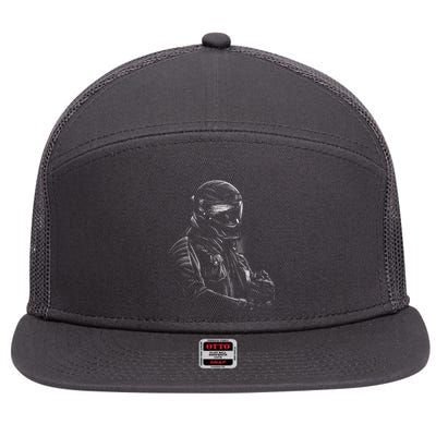 Motorcycle Biker Sketch 7 Panel Mesh Trucker Snapback Hat