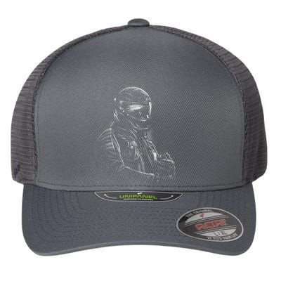 Motorcycle Biker Sketch Flexfit Unipanel Trucker Cap