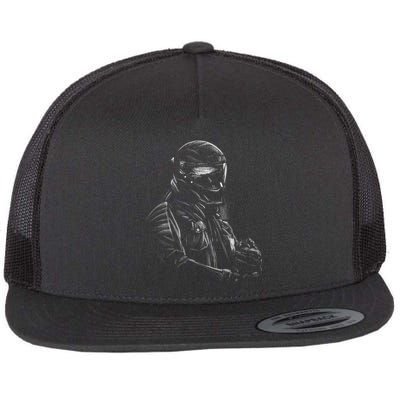 Motorcycle Biker Sketch Flat Bill Trucker Hat