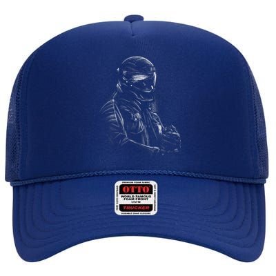 Motorcycle Biker Sketch High Crown Mesh Back Trucker Hat