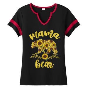 Mama Bear Sunflower Funny Mothers Day Gifts For Woman Mom Ladies Halftime Notch Neck Tee