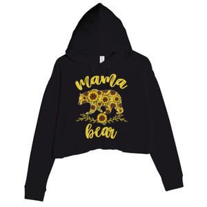 Mama Bear Sunflower Funny Mothers Day Gifts For Woman Mom Crop Fleece Hoodie