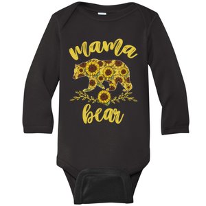 Mama Bear Sunflower Funny Mothers Day Gifts For Woman Mom Baby Long Sleeve Bodysuit