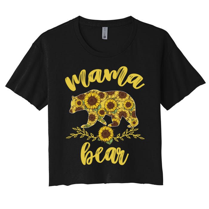 Mama Bear Sunflower Funny Mothers Day Gifts For Woman Mom Women's Crop Top Tee