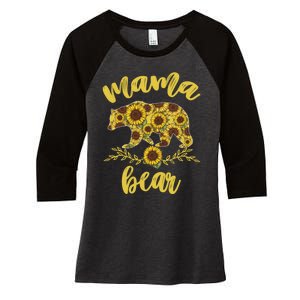 Mama Bear Sunflower Funny Mothers Day Gifts For Woman Mom Women's Tri-Blend 3/4-Sleeve Raglan Shirt