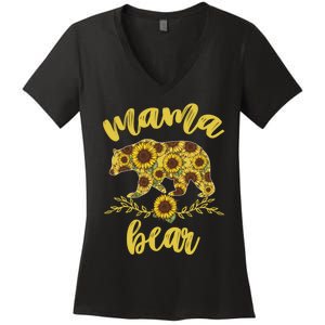 Mama Bear Sunflower Funny Mothers Day Gifts For Woman Mom Women's V-Neck T-Shirt