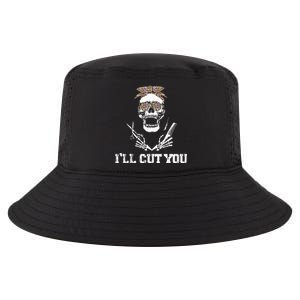 Messy Bun Skull Leopard Hairdresser I'll Cut You Halloween Cool Comfort Performance Bucket Hat