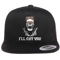 Messy Bun Skull Leopard Hairdresser I'll Cut You Halloween Flat Bill Trucker Hat