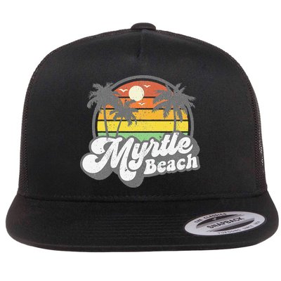 Myrtle Beach South Carolina Retro 70s Vintage Vacation Gift Flat Bill Trucker Hat