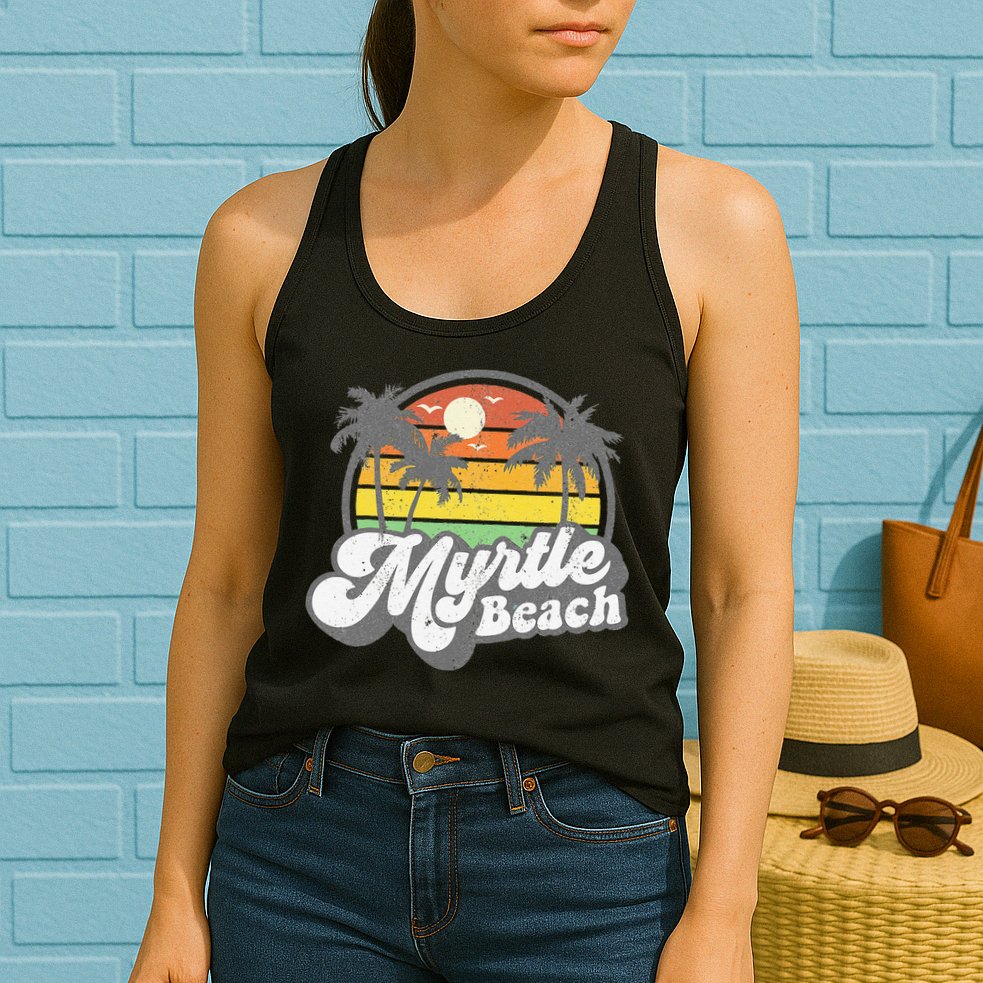 Myrtle Beach South Carolina Retro 70s Vintage Vacation Gift Womens Tank Top