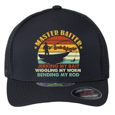 Master Baiter Specializing In Jerking My Bait Funny Fishing Flexfit Unipanel Trucker Cap