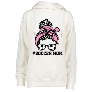 Messy Bun Soccer Mom Life Game Day Cheer Mom Gift Womens Funnel Neck Pullover Hood