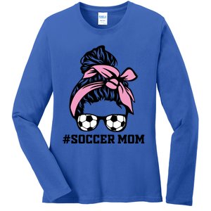 Messy Bun Soccer Mom Life Game Day Cheer Mom Gift Ladies Long Sleeve Shirt