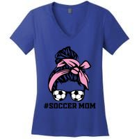 Messy Bun Soccer Mom Life Game Day Cheer Mom Gift Women's V-Neck T-Shirt