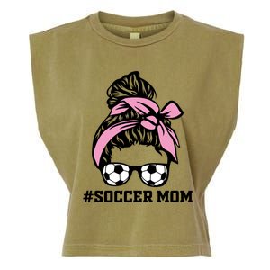 Messy Bun Soccer Mom Life Game Day Cheer Mom Gift Garment-Dyed Women's Muscle Tee