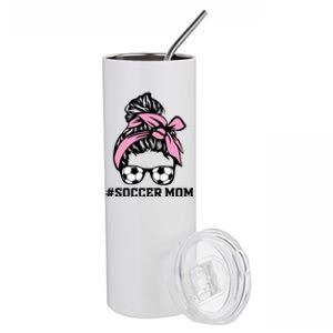 Messy Bun Soccer Mom Life Game Day Cheer Mom Gift Stainless Steel Tumbler