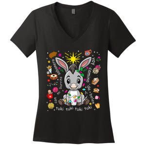 Mi Burrito Sabanero Mexican Christmas Donkey Spanish Xmas Women's V-Neck T-Shirt