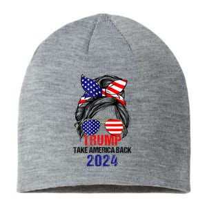 Messy Bun Support Trump 2024 Flag Take America Back Sustainable Beanie