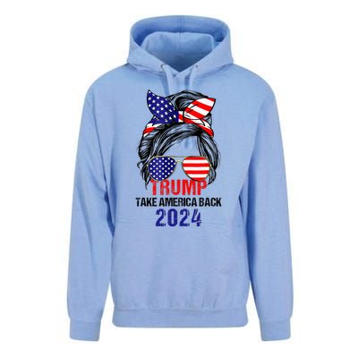 Messy Bun Support Trump 2024 Flag Take America Back Unisex Surf Hoodie