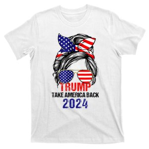 Messy Bun Support Trump 2024 Flag Take America Back T-Shirt