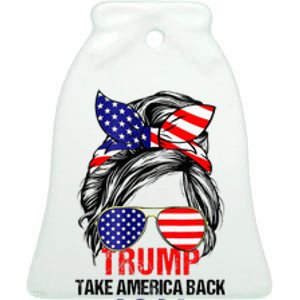 Messy Bun Support Trump 2024 Flag Take America Back Ceramic Bell Ornament