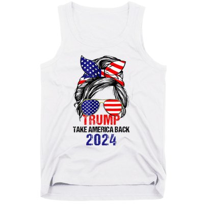 Messy Bun Support Trump 2024 Flag Take America Back Tank Top