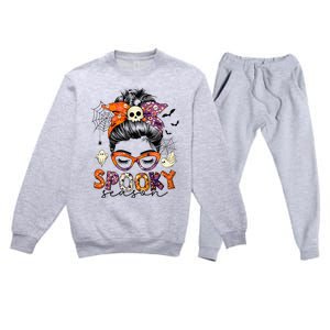 Messy Bun Spooky Season Funny Halloween Costume Premium Crewneck Sweatsuit Set